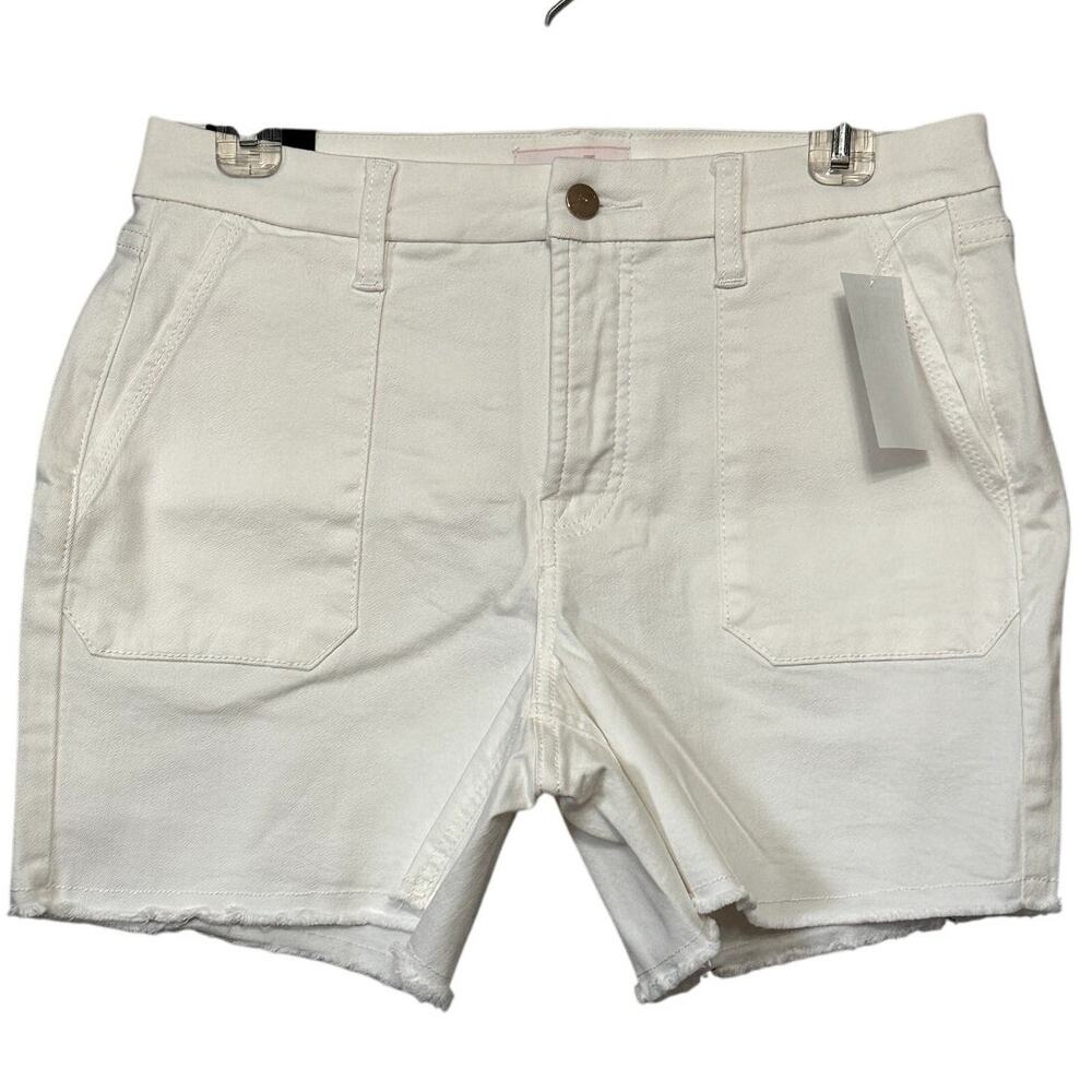 Jen7 Women's Plus Mid Rise Frayed Hem Cream Jean Shorts Jorts 16 NWT